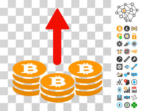 Spend Bitcoin Coins pictograph with bonus bitcoin mining and blockchain clip art. Vector illustration style is flat iconic symbols. Designed for blockchain websites.のイラスト素材