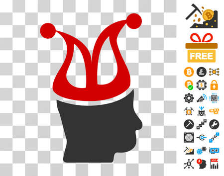 Joker pictograph with bonus bitcoin mining and blockchain symbols. Vector illustration style is flat iconic symbols. Designed for crypto currency apps.のイラスト素材