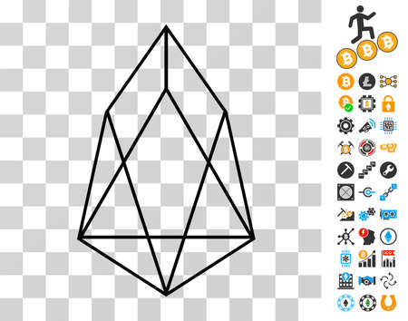 Eos Currency icon with bonus bitcoin mining and blockchain pictograms. Vector illustration style is flat iconic symbols. Designed for cryptocurrency apps.のイラスト素材