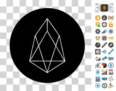 Eos Currency icon with bonus bitcoin mining and blockchain icons. Vector illustration style is flat iconic symbols. Designed for cryptocurrency software.のイラスト素材