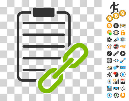 Blockchain Contract pictograph with bonus bitcoin mining and blockchain images. Vector illustration style is flat iconic symbols. Designed for cryptocurrency websites.のイラスト素材