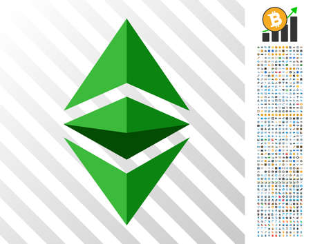 Ethereum Classic icon with 7 hundred bonus bitcoin mining and blockchain clip art. Vector illustration style is flat iconic symbols designed for crypto currency websites.のイラスト素材