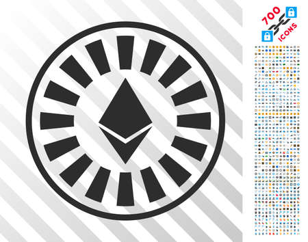 Ethereum Casino Roulette icon with 7 hundred bonus bitcoin mining and blockchain pictographs. Vector illustration style is flat iconic symbols designed for cryptocurrency websites.のイラスト素材