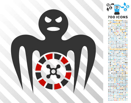 Roulette Spectre Monster icon with 7 hundred bonus bitcoin mining and blockchain symbols. Vector illustration style is flat iconic symbols designed for cryptocurrency apps.のイラスト素材
