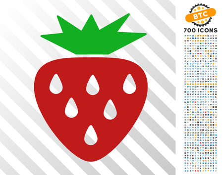 Strawberry icon with 700 bonus bitcoin mining and blockchain icons. Vector illustration style is flat iconic symbols designed for blockchain software.のイラスト素材