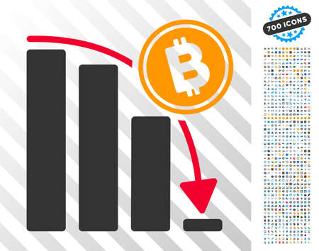 Bitcoin Epic Fail Chart icon with 7 hundred bonus bitcoin mining and blockchain images. Vector illustration style is flat iconic symbols designed for crypto-currency apps.のイラスト素材
