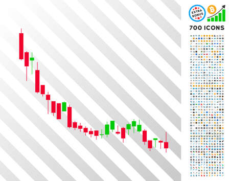 Candlestick Chart Falling Slowdown pictograph with 7 hundred bonus bitcoin mining and blockchain pictograms.のイラスト素材