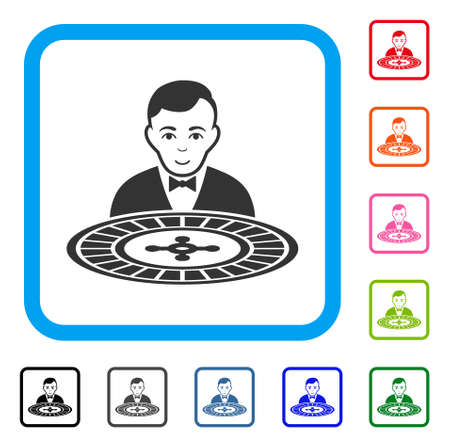 Roulette Dealer icon. Flat gray pictogram symbol inside a blue rounded square. Black, gray, green, blue, red, orange color versions of roulette dealer vector. Designed for web and app UI.のイラスト素材