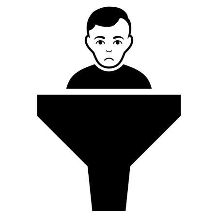 Unhappy Sales Funnel Client vector icon. Style is flat graphic black symbol with sorrow sentiment.のイラスト素材
