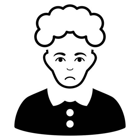 Sad blonde woman vector pictograph. Style is flat graphic black symbol with problem sentiment.のイラスト素材