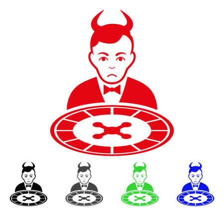 Dolor Devil Roulette Dealer vector pictogram. Vector illustration style is a flat iconic devil roulette dealer symbol with grey, black, blue, red, green color versions. Face has mourning expression.のイラスト素材