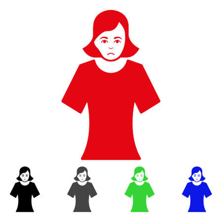 Pitiful Female vector pictogram. Vector illustration style is a flat iconic female symbol with grey, black, blue, red, green color variants. Face has problem emotion.のイラスト素材