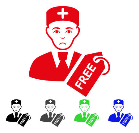 Unhappy Free Doctor vector icon. Vector illustration style is a flat iconic free doctor symbol with gray, black, blue, red, green color versions. Face has sadly emotions.のイラスト素材