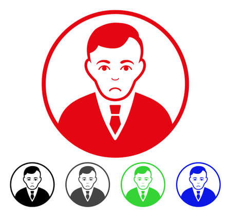 Dolor Rounded Gentleman vector pictogram. Vector illustration style is a flat iconic rounded gentleman symbol with gray, black, blue, red, green color variants. Face has stress feeling.のイラスト素材