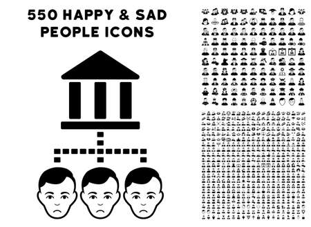 Sadly Bank Clients pictograph with 550 bonus pity and happy user pictograms. Vector illustration style is flat black iconic symbols.のイラスト素材