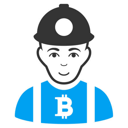 Bitcoin Miner raster pictogram. Style is flat graphic bicolor symbol, blue and gray colors, white background.の写真素材