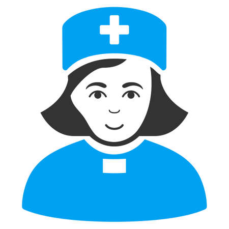 Church Female Doctor raster pictogram. Style is flat graphic bicolor symbol, blue and gray colors, white background.の写真素材