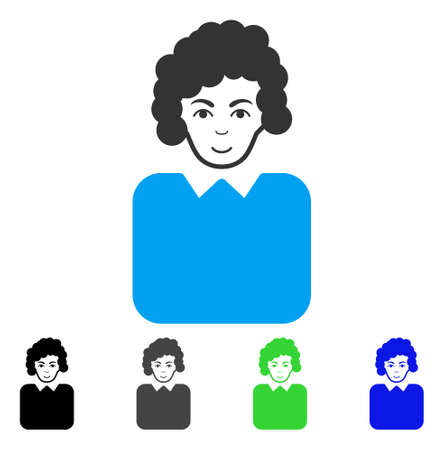 Smiling Bureaucrat Lady vector icon. Vector illustration style is a flat iconic bureaucrat lady symbol with grey, black, blue, green color variants. Person face has cheerful feeling.のイラスト素材