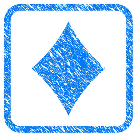 Diamonds Suit grunge textured icon inside rounded frame for overlay watermark imitations. Flat symbol with unclean texture.のイラスト素材