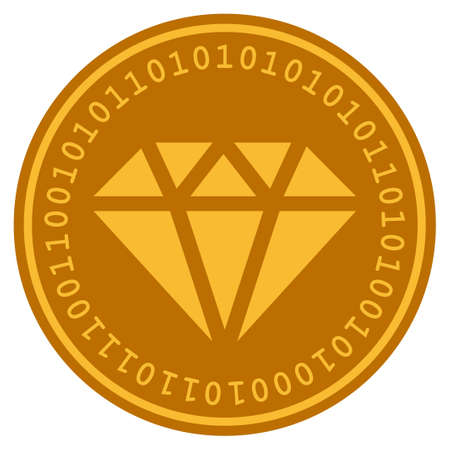 Diamond golden digital coin icon. Vector style is a gold yellow flat coin cryptocurrency symbol.のイラスト素材