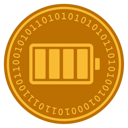 Battery golden digital coin icon. Vector style is a gold yellow flat coin cryptocurrency symbol.のイラスト素材