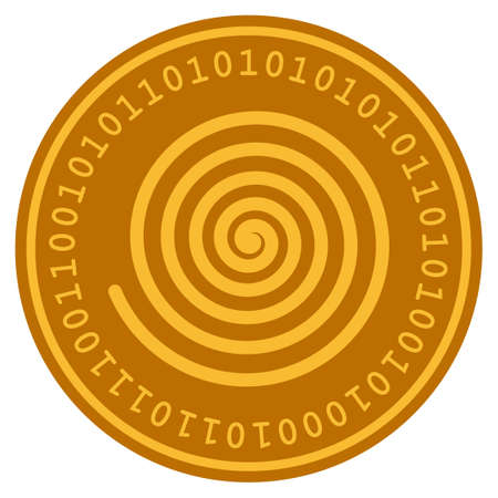 Hypnosis Spiral golden digital coin icon. Vector style is a gold yellow flat coin cryptocurrency symbol.のイラスト素材