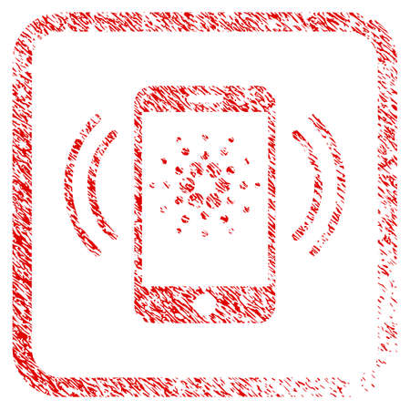 Cardano Mobile Banking rubber seal stamp imitation. Icon vector symbol with grunge design and dust texture in rounded square frame. Scratched red sign.のイラスト素材