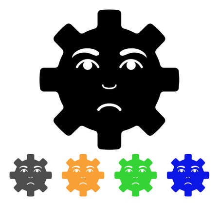 Sad Service Gear Smiley icon. Vector illustration style is a flat iconic sad service gear smiley black symbol with grey, yellow, green, blue color versions. Designed for web and software interfaces.のイラスト素材
