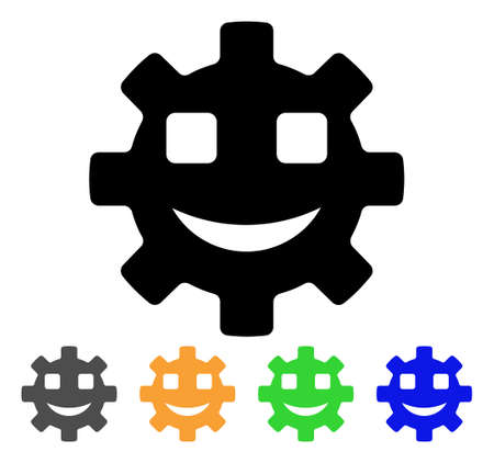 Happy Service Gear Smiley icon. Vector illustration style is a flat iconic happy service gear smiley black symbol with grey, yellow, green, blue color variants.のイラスト素材