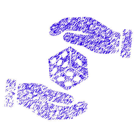 Grunge Hands Throw Dice rubber seal stamp watermark. Icon symbol with grunge design and unclean texture. Unclean vector blue emblem.のイラスト素材