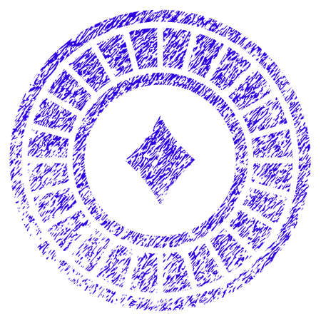 Grunge Casino Roulette rubber seal stamp watermark. Icon symbol with grunge design and dust texture. Unclean vector blue sign.のイラスト素材