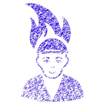Grunge Burned Man rubber seal stamp watermark. Icon symbol with grunge design and scratched texture. Unclean vector blue sticker burned man.のイラスト素材
