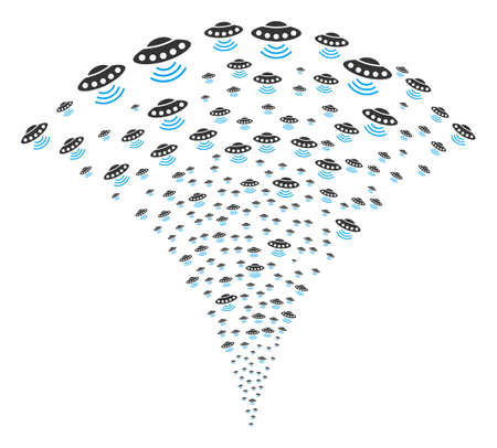 Alien Invasion festive fountain. Vector illustration style is flat iconic symbols. Object fountain constructed from random pictographs as alien invasion fireworks.のイラスト素材