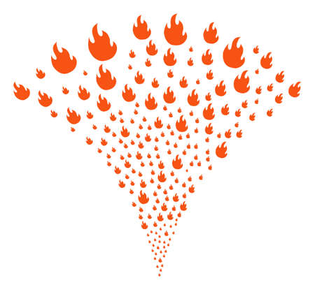 Fire Flame exploding fountain. Vector illustration style is flat iconic symbols. Object fountain created from random pictograms as fire flame fireworks.