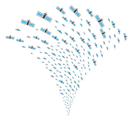 Satellite fireworks fountain. Vector illustration style is flat iconic symbols. Object fountain created from random icons as satellite fireworks.のイラスト素材