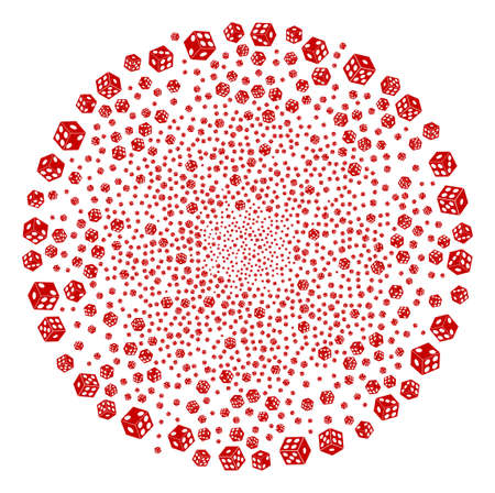Dice explosion spheric cluster. Object pattern combined from scattered dice symbols as festive cluster. Vector illustration style is flat iconic symbols.のイラスト素材