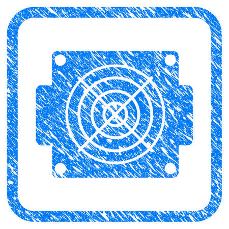 Mining Asic Device rubber seal stamp imitation. Icon vector symbol with grunge design and dirty texture inside rounded square frame. Scratched blue sign on a white background.のイラスト素材