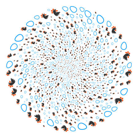 Chicken Eggs swirl round cluster. Object spiral combined from scatter chicken eggs items. Vector illustration style is flat iconic symbols.のイラスト素材