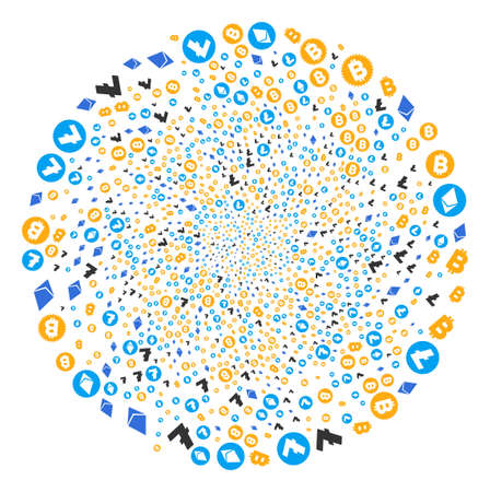 Cryptocurrency Symbols centrifugal spin. Element whirlpool done from scatter cryptocurrency symbols items. Vector illustration style is flat iconic symbols.のイラスト素材