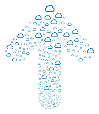 Cloud collage made in the figure of ahead directed arrow. Ahead motion arrow collage constructed from cloud objects.のイラスト素材