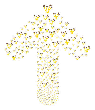 Mushrooms illustration created in the set of up motion arrow. Upwards oriented arrow shape made from mushrooms icons.のイラスト素材