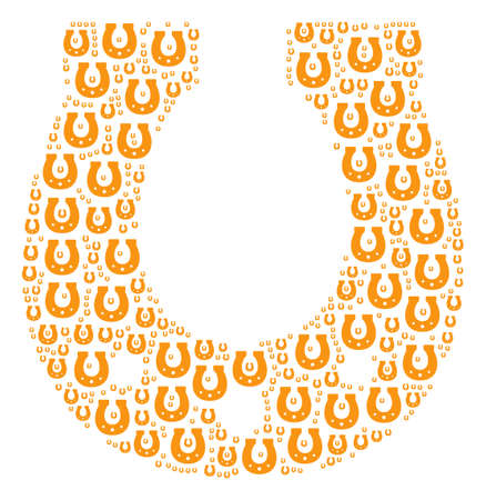 Horseshoe collage organized in the group of horseshoe pictograms. Vector iconized composition made from simple design elements.のイラスト素材