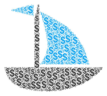 Yacht composition of dollar symbols. Raster dollar pictograms are composed into yacht composition.の写真素材