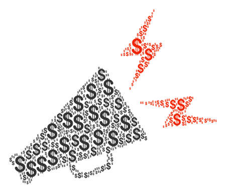Alert Megaphone collage of dollar symbols. Vector dollar currency symbols are composed into alert megaphone illustration.のイラスト素材