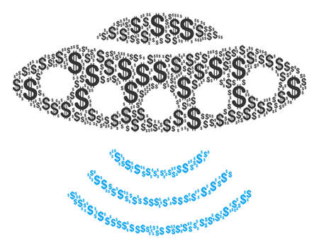 Alien Invasion composition of dollar symbols. Vector dollar currency symbols are grouped into alien invasion illustration.のイラスト素材