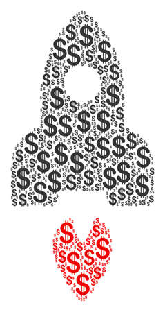 Space Rocket collage of american dollars. Vector dollar symbols are united into space rocket mosaic.のイラスト素材