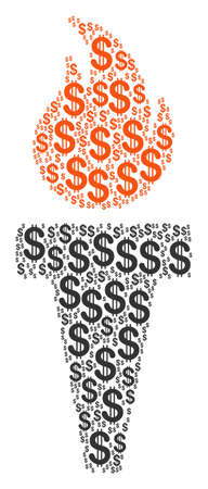 Torch Fire mosaic of dollars. Vector dollar currency icons are composed into torch fire composition.のイラスト素材