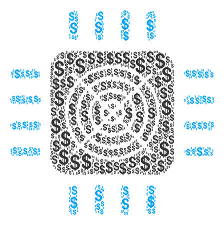 Asic Processor collage of dollars. Vector dollar currency pictograms are united into asic processor...