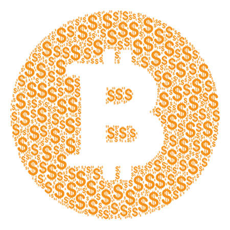 Bitcoin Coin composition of dollar symbols. Vector dollar currency icons are combined into bitcoin coin composition.のイラスト素材