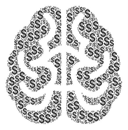 Brain composition of dollars. Vector dollar pictograms are united into brain illustration.のイラスト素材